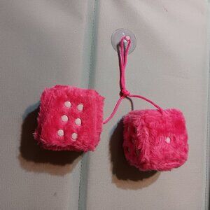 Retro Pink Fuzy Hanging Dice for car mirror